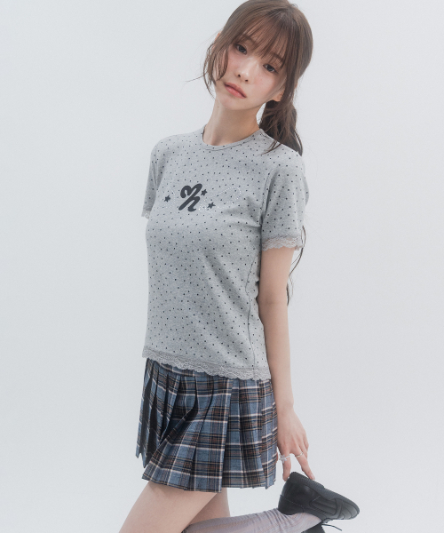 HIGH SCHOOL DISCO(ハイスクールディスコ)の「ドットスターレースショートスリーブ_メランジグレー(Tシャツ/カットソー・レディース・その他・FREE)」の7枚目の写真