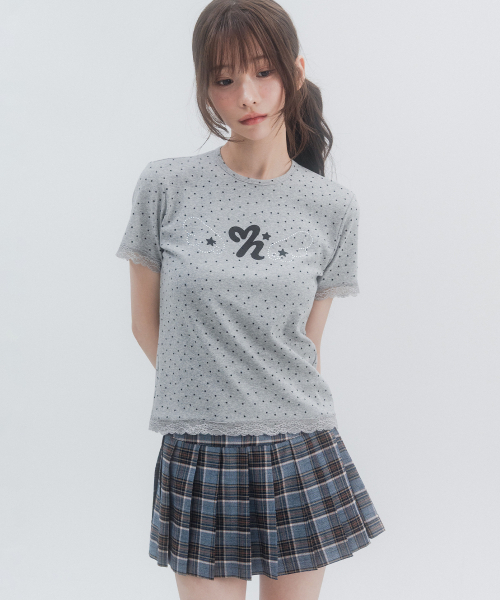 HIGH SCHOOL DISCO(ハイスクールディスコ)の「ドットスターレースショートスリーブ_メランジグレー(Tシャツ/カットソー・レディース・その他・FREE)」の8枚目の写真