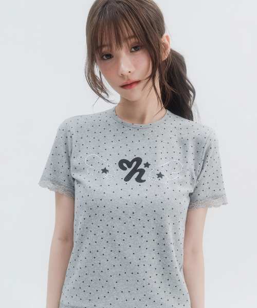 HIGH SCHOOL DISCO(ハイスクールディスコ)の「ドットスターレースショートスリーブ_メランジグレー(Tシャツ/カットソー・レディース・その他・FREE)」の9枚目の写真