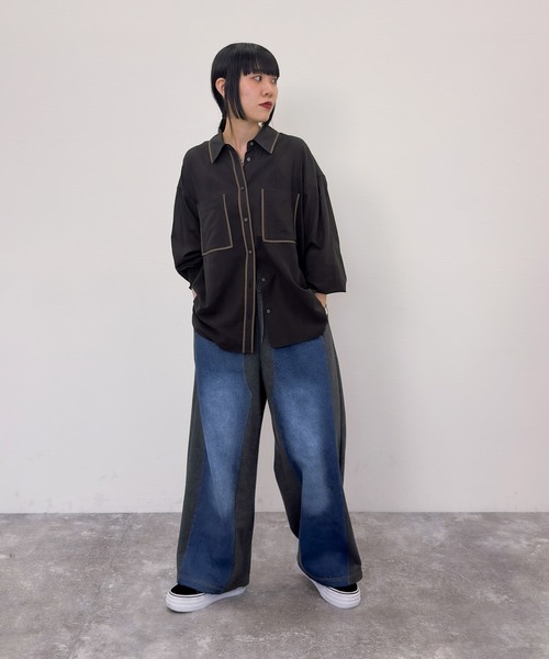 niko and...（ニコアンド）の「[MODE NORM CORE] デニムパッチワークパンツ（デニムパンツ・レディース・チャコール/モカ/キャメル・MEDIUM/LARGE）」の22枚目の写真