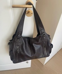 フロントジップフェイクレザー ビッグトートバッグ