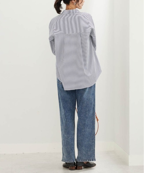 BELLUNA PLUS（ベルーナ）の「イージーケアが嬉しい！ストライプシャツ（シャツ/ブラウス・レディース・ネイビー系・X-LARGE/LARGE/MEDIUM）」の9枚目の写真