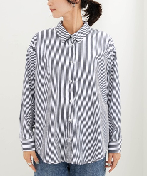 BELLUNA PLUS（ベルーナ）の「イージーケアが嬉しい！ストライプシャツ（シャツ/ブラウス・レディース・ネイビー系・X-LARGE/LARGE/MEDIUM）」の13枚目の写真