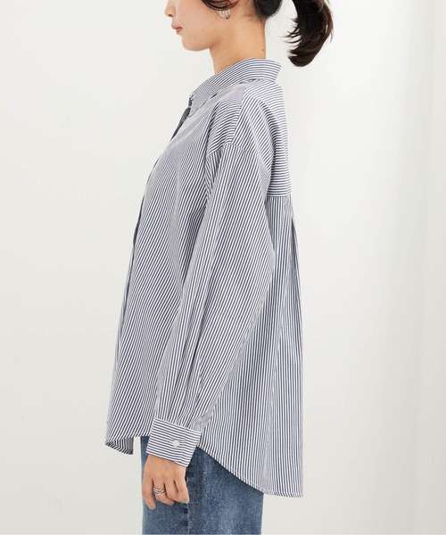 BELLUNA PLUS（ベルーナ）の「イージーケアが嬉しい！ストライプシャツ（シャツ/ブラウス・レディース・ネイビー系・X-LARGE/LARGE/MEDIUM）」の14枚目の写真