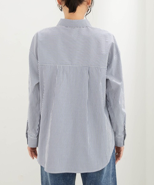 BELLUNA PLUS（ベルーナ）の「イージーケアが嬉しい！ストライプシャツ（シャツ/ブラウス・レディース・ネイビー系・X-LARGE/LARGE/MEDIUM）」の15枚目の写真
