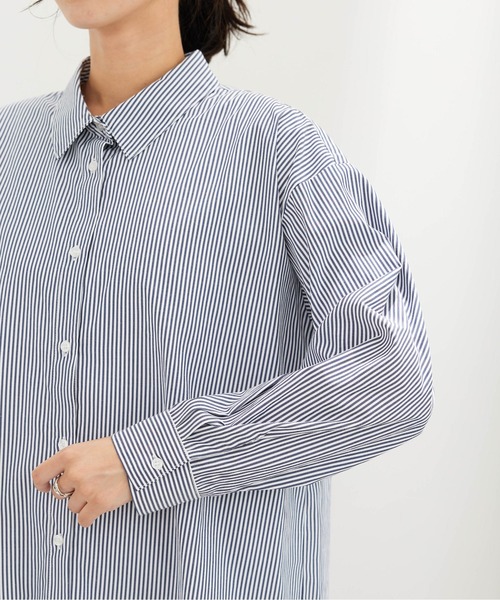BELLUNA PLUS（ベルーナ）の「イージーケアが嬉しい！ストライプシャツ（シャツ/ブラウス・レディース・ネイビー系・X-LARGE/LARGE/MEDIUM）」の16枚目の写真