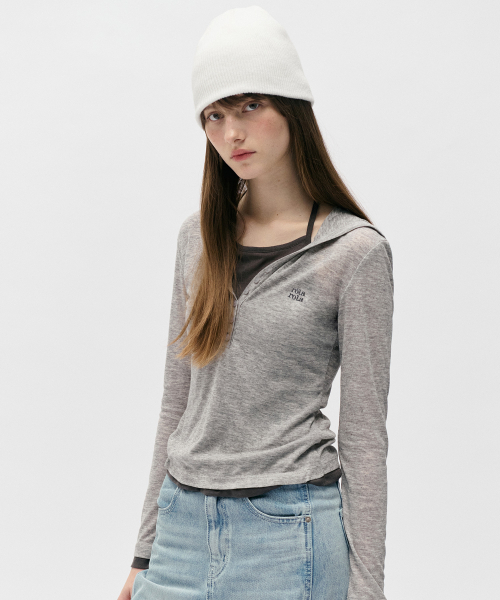 NUBASIC SLIM FIT HALTER HOOD T‑SHIRT — серый, худи‑футболка, облегающая