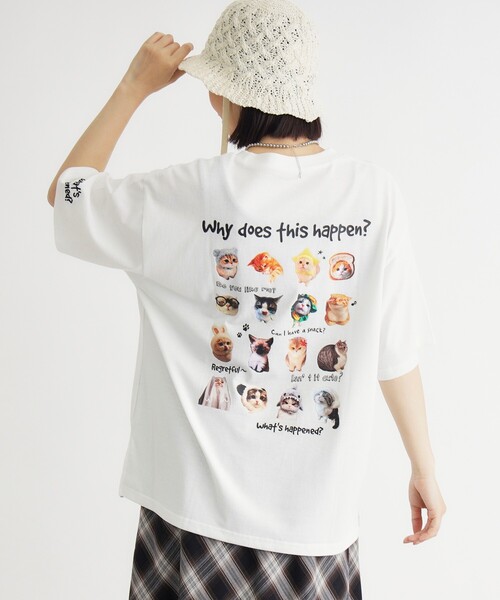 Right-on(ライトオン)の「《体型カバー》ネコバッグプリントTシャツ(Tシャツ/カットソー・レディース・チャコールグレー/ライトグレー/オフホワイト・05/04)」の2枚目の写真