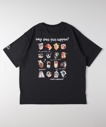 《体型カバー》ネコバッグプリントTシャツ