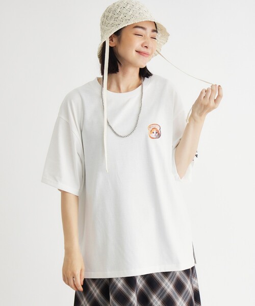 Right-on(ライトオン)の「《体型カバー》ネコバッグプリントTシャツ(Tシャツ/カットソー・レディース・チャコールグレー/ライトグレー/オフホワイト・05/04)」の4枚目の写真