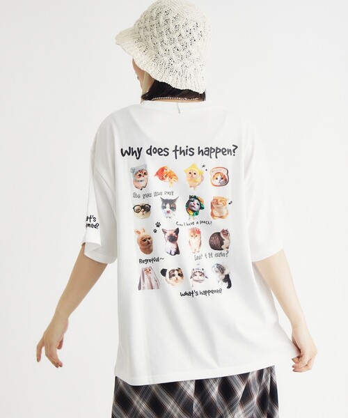 Right-on(ライトオン)の「《体型カバー》ネコバッグプリントTシャツ(Tシャツ/カットソー・レディース・チャコールグレー/ライトグレー/オフホワイト・05/04)」の6枚目の写真