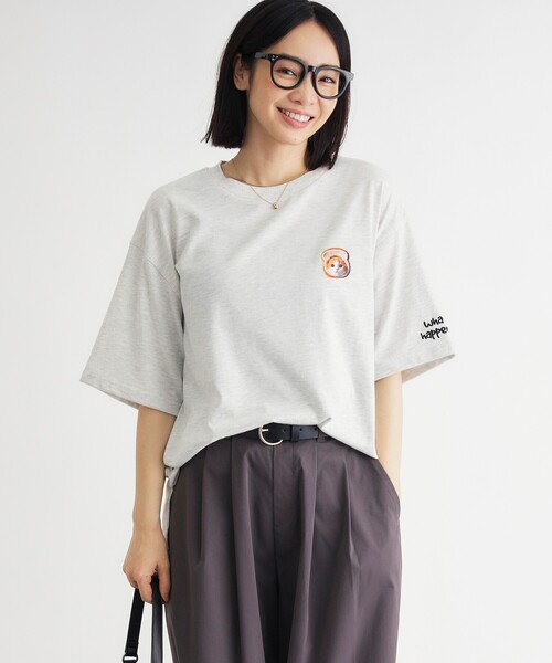 Right-on(ライトオン)の「《体型カバー》ネコバッグプリントTシャツ(Tシャツ/カットソー・レディース・チャコールグレー/ライトグレー/オフホワイト・05/04)」の9枚目の写真