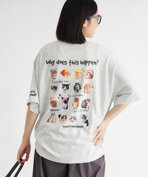 Right-on(ライトオン)の「《体型カバー》ネコバッグプリントTシャツ(Tシャツ/カットソー・レディース・チャコールグレー/ライトグレー/オフホワイト・05/04)」の11枚目の写真
