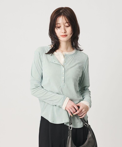 BEAUTY&YOUTH UNITED ARROWS（ビューティーアンドユースユナイテッドアローズ）の「フロッキーチュール ヘンリーネック カットソー（Tシャツ/カットソー・レディース・ダークグレー/オフホワイト/ライム・FREE）」の3枚目の写真