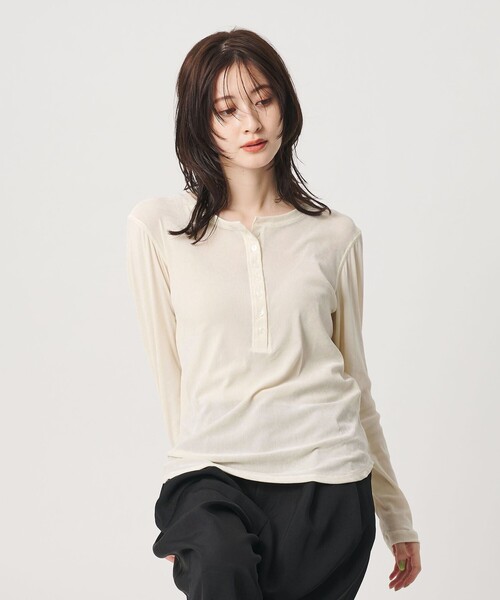 BEAUTY&YOUTH UNITED ARROWS（ビューティーアンドユースユナイテッドアローズ）の「フロッキーチュール ヘンリーネック カットソー（Tシャツ/カットソー・レディース・ダークグレー/オフホワイト/ライム・FREE）」の18枚目の写真