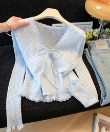 レーストリム リボンリブカーディガン
