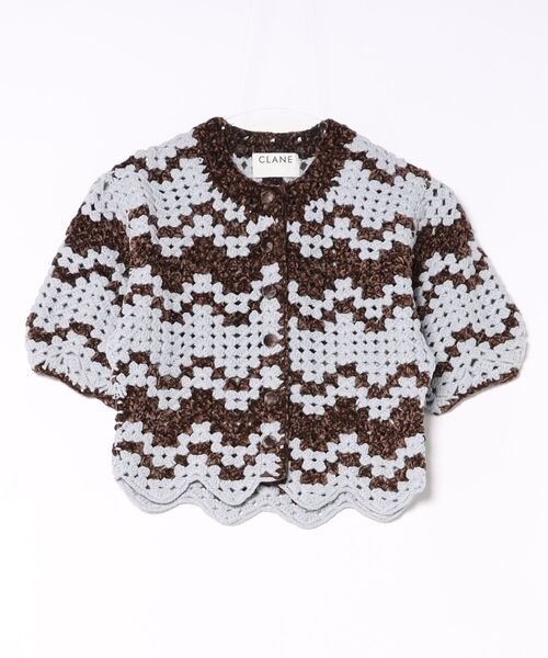 CLANE(クラネ)の「CLANE/クラネ/MALL BORDER HAND CROCHET KNIT CARDIGAN(Tシャツ/カットソー・レディース・ブラック/ベージュ/ブラウン・1)」の2枚目の写真