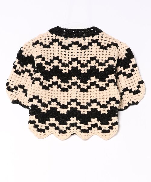 CLANE(クラネ)の「CLANE/クラネ/MALL BORDER HAND CROCHET KNIT CARDIGAN(Tシャツ/カットソー・レディース・ブラック/ベージュ/ブラウン・1)」の4枚目の写真