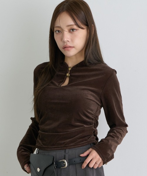RAY CASSIN(レイカズン)の「チャイナシアーロングTシャツ(Tシャツ/カットソー・レディース・ホワイト系その他2/アイボリー/グレー系その他3/ブラウン系その他2/チャコールグレー/ブラック系その他2・FREE)」の6枚目の写真