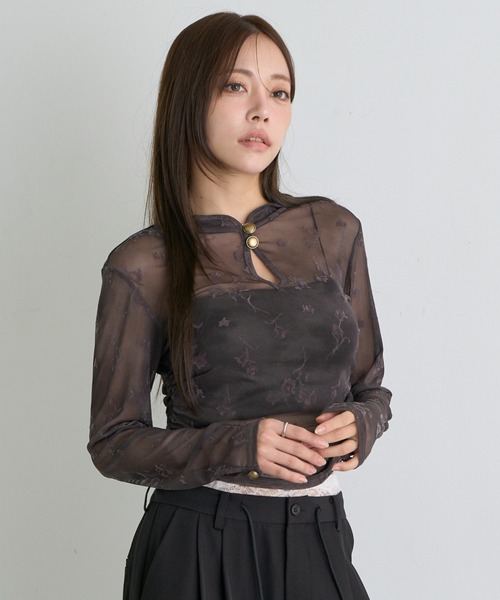 RAY CASSIN(レイカズン)の「チャイナシアーロングTシャツ(Tシャツ/カットソー・レディース・ホワイト系その他2/アイボリー/グレー系その他3/ブラウン系その他2/チャコールグレー/ブラック系その他2・FREE)」の8枚目の写真
