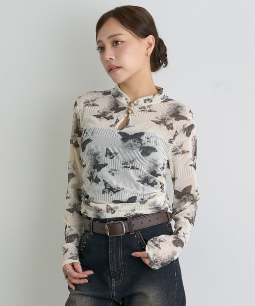 RAY CASSIN(レイカズン)の「チャイナシアーロングTシャツ(Tシャツ/カットソー・レディース・ホワイト系その他2/アイボリー/グレー系その他3/ブラウン系その他2/チャコールグレー/ブラック系その他2・FREE)」の18枚目の写真