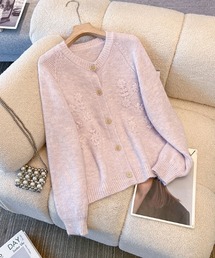 立体フラワー刺繍 ニットカーディガン