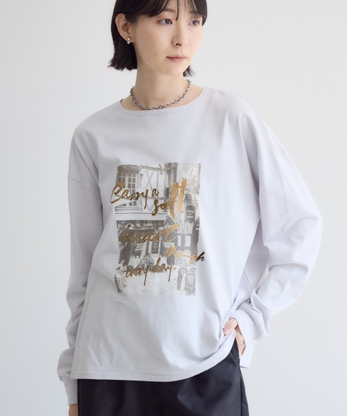Paradise Picnic(パラダイスピクニック)の「SUGAR ROSE フォト箔プリントロングTシャツ(Tシャツ/カットソー・レディース・グレー・FREE)」の1枚目の写真