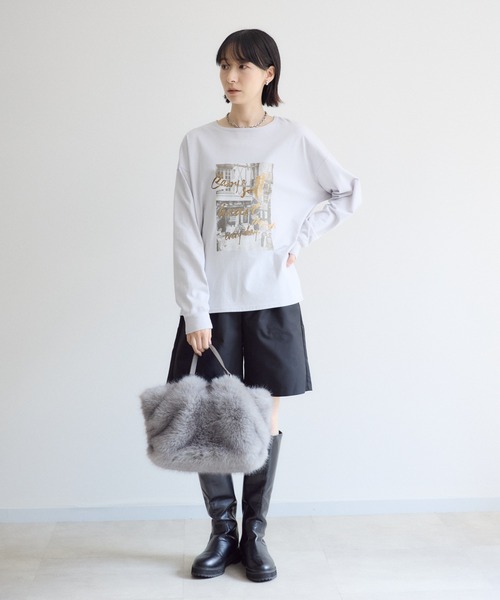 Paradise Picnic(パラダイスピクニック)の「SUGAR ROSE フォト箔プリントロングTシャツ(Tシャツ/カットソー・レディース・グレー・FREE)」の3枚目の写真