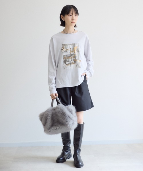 Paradise Picnic(パラダイスピクニック)の「SUGAR ROSE フォト箔プリントロングTシャツ(Tシャツ/カットソー・レディース・グレー・FREE)」の4枚目の写真