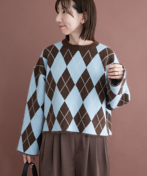 ITEMS URBANRESEARCH(アイテムズ アーバンリサーチ)の「アーガイルジャカードニット(ニット/セーター・レディース・グレー/ブラウン/チャコールグレー・FREE)」の20枚目の写真
