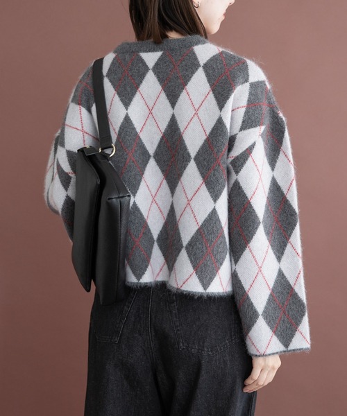 ITEMS URBANRESEARCH(アイテムズ アーバンリサーチ)の「アーガイルジャカードニット(ニット/セーター・レディース・グレー/ブラウン/チャコールグレー・FREE)」の14枚目の写真