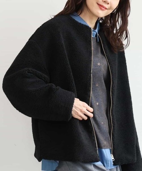 MK MICHEL KLEIN（エムケーミッシェルクラン）の「[洗える]ノーカラーボアブルゾン（ブルゾン・レディース・キャメル/ブラック・38）」の4枚目の写真