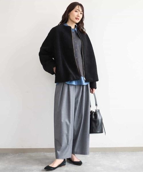 MK MICHEL KLEIN（エムケーミッシェルクラン）の「[洗える]ノーカラーボアブルゾン（ブルゾン・レディース・キャメル/ブラック・38）」の5枚目の写真