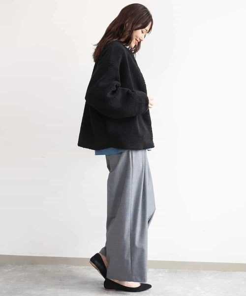 MK MICHEL KLEIN（エムケーミッシェルクラン）の「[洗える]ノーカラーボアブルゾン（ブルゾン・レディース・キャメル/ブラック・38）」の6枚目の写真