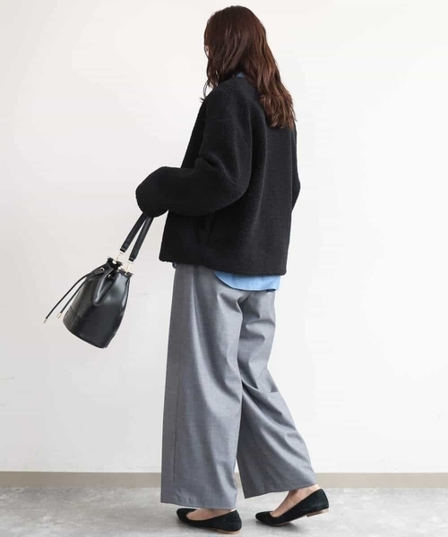 MK MICHEL KLEIN（エムケーミッシェルクラン）の「[洗える]ノーカラーボアブルゾン（ブルゾン・レディース・キャメル/ブラック・38）」の7枚目の写真