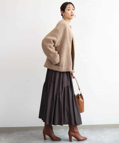 MK MICHEL KLEIN（エムケーミッシェルクラン）の「[洗える]ノーカラーボアブルゾン（ブルゾン・レディース・キャメル/ブラック・38）」の11枚目の写真