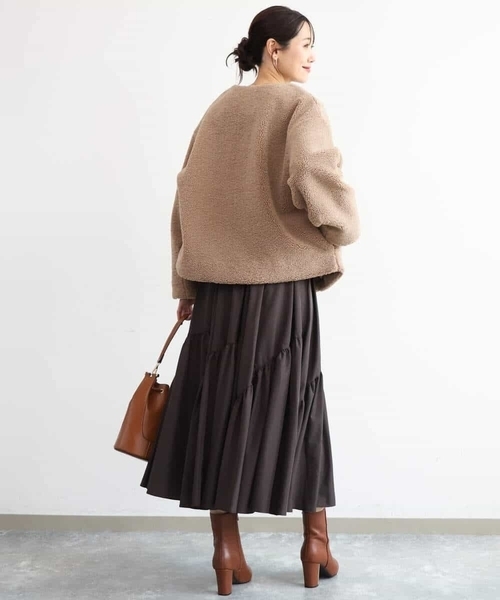 MK MICHEL KLEIN（エムケーミッシェルクラン）の「[洗える]ノーカラーボアブルゾン（ブルゾン・レディース・キャメル/ブラック・38）」の12枚目の写真