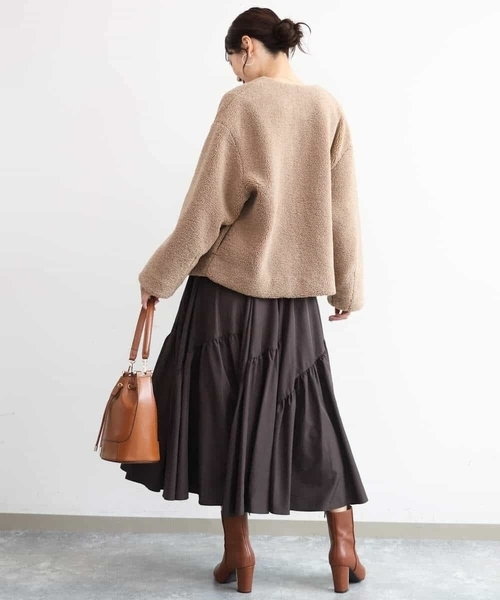 MK MICHEL KLEIN（エムケーミッシェルクラン）の「[洗える]ノーカラーボアブルゾン（ブルゾン・レディース・キャメル/ブラック・38）」の13枚目の写真