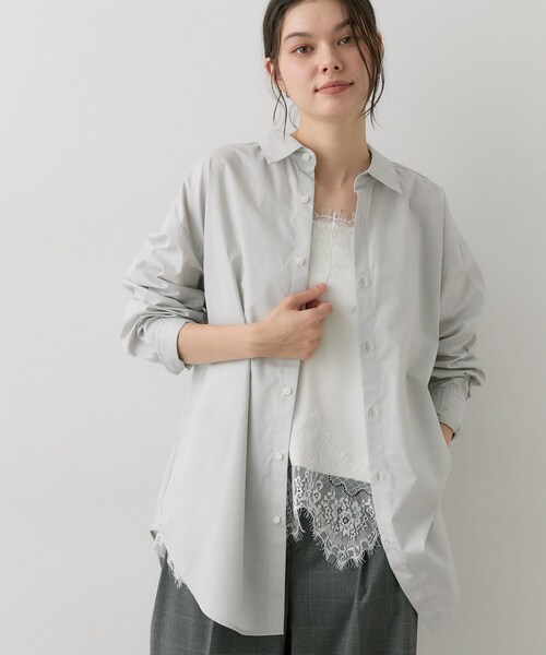 Dessin（デッサン）の「【洗える/オンオフ着られる】袖裏ワンポイント刺繍 オーバーシャツ（シャツ/ブラウス・レディース・オフホワイト/ピンク/ライトグレー/ライトブルー・01/02）」の9枚目の写真