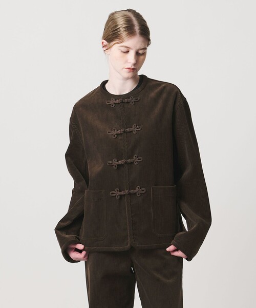 LOEFF（ロエフ）の「＜LOEFF＞8W コーデュロイ ジャケット（ノーカラージャケット・レディース・ブラウン/ブラック・0/1）」の2枚目の写真