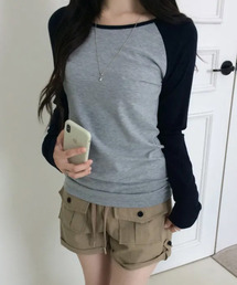 配色ラグランスリーブ ロングTシャツ