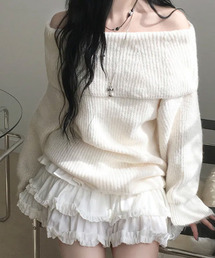 オフショルダー ニットプルオーバー