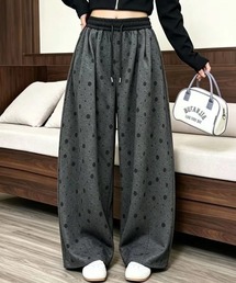 ランダムドット柄ハイウエストコクーンワイドパンツ