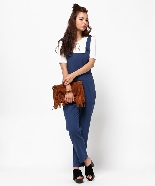 SLY（スライ）の「RELAX SUMMER サロペット（サロペット/オーバーオール・レディース・オフホワイト/ネイビー・2/0/1）」の4枚目の写真