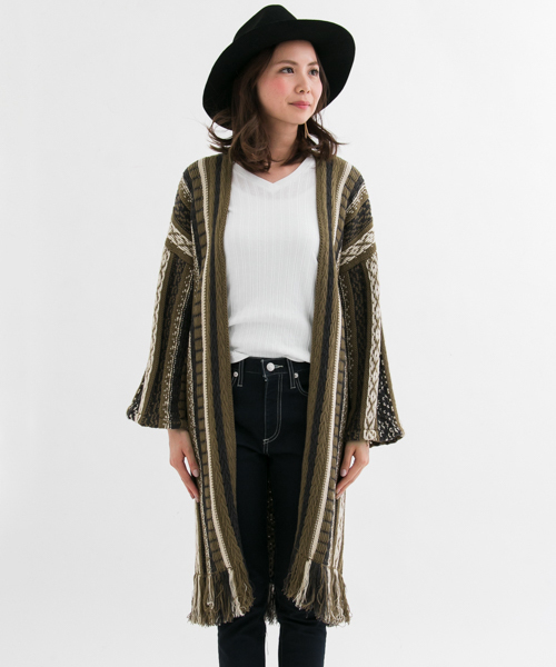 URBAN RESEARCH Sonny Label（アーバンリサーチサニーレーベル）の「Sonny Label ストライプニットガウン（その他アウター・レディース・オフホワイト/カーキ・FREE）」の5枚目の写真