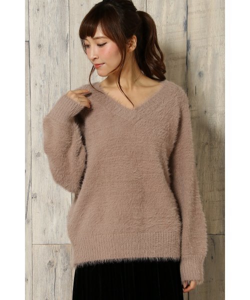 VENCEEXCHANGE（ヴァンスエクスチェンジ）の「フェザーカサネＶプルオーバー（ニット/セーター・レディース・オフホワイト/ライトグレー/ブラウン/ピンク・MEDIUM）」の3枚目の写真