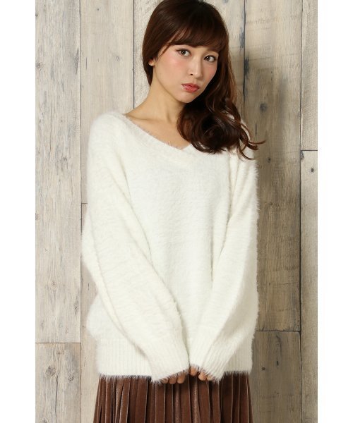 VENCEEXCHANGE（ヴァンスエクスチェンジ）の「フェザーカサネＶプルオーバー（ニット/セーター・レディース・オフホワイト/ライトグレー/ブラウン/ピンク・MEDIUM）」の2枚目の写真