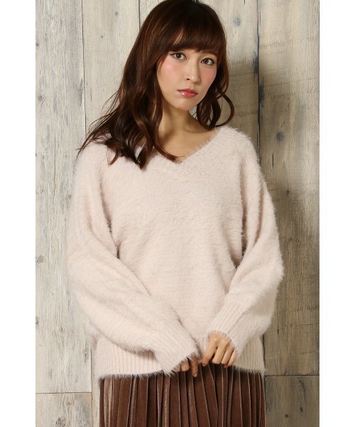 VENCEEXCHANGE（ヴァンスエクスチェンジ）の「フェザーカサネＶプルオーバー（ニット/セーター・レディース・オフホワイト/ライトグレー/ブラウン/ピンク・MEDIUM）」の4枚目の写真