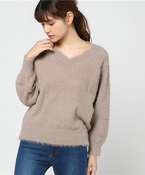 VENCEEXCHANGE（ヴァンスエクスチェンジ）の「フェザーカサネＶプルオーバー（ニット/セーター・レディース・オフホワイト/ライトグレー/ブラウン/ピンク・MEDIUM）」の14枚目の写真