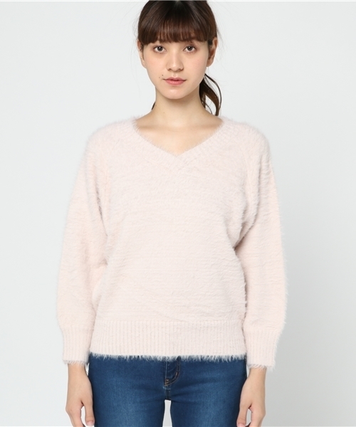VENCEEXCHANGE（ヴァンスエクスチェンジ）の「フェザーカサネＶプルオーバー（ニット/セーター・レディース・オフホワイト/ライトグレー/ブラウン/ピンク・MEDIUM）」の8枚目の写真